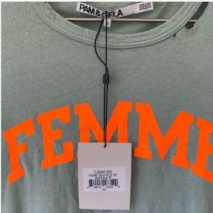 NWT Pam& Gela ‘FEMME’ Distressed T shirt
